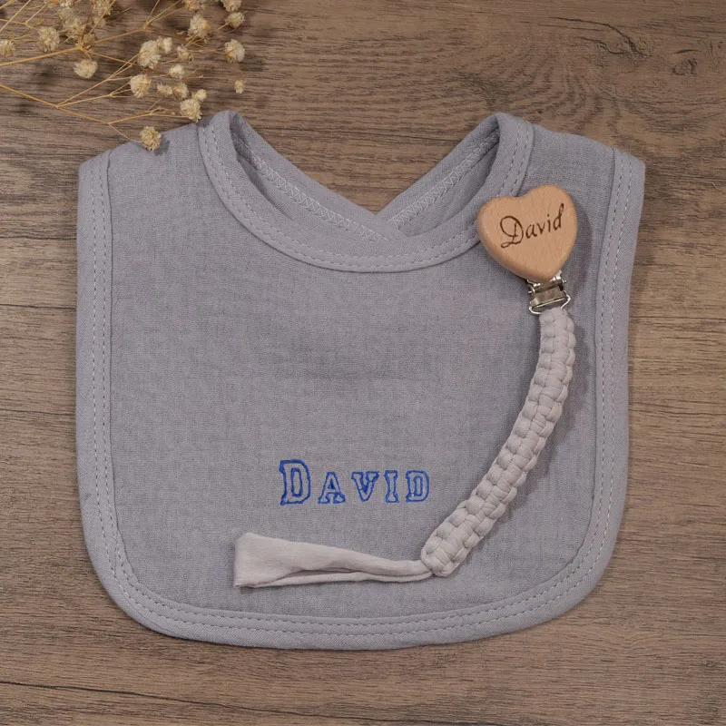 Celemek bayi pribadi dan Set rantai dot kustom nama bordir katun bayi air liur handuk Bib Baptisan hadiah mandi bayi