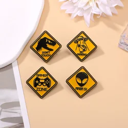 Creative Yellow Sign Enamel Brooch Cartoon Dinosaur Alien UFO Game Console Badge Lapel Pin Backpack Clothing Hat Accessories