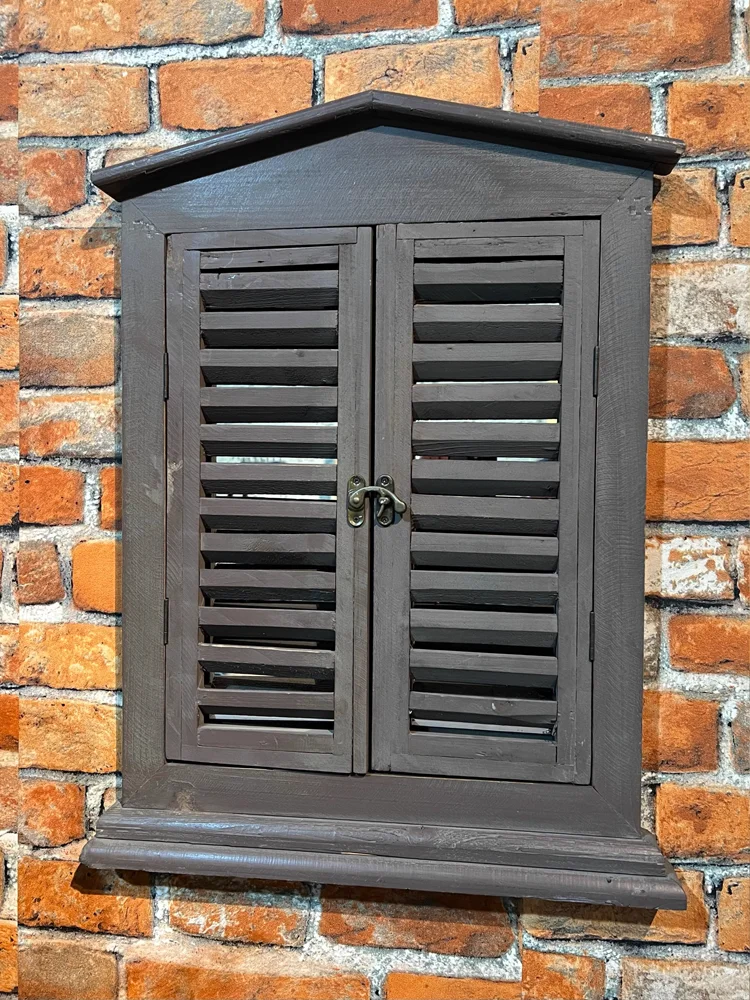 Black Wooden Vintage Shutter Window with Mirror