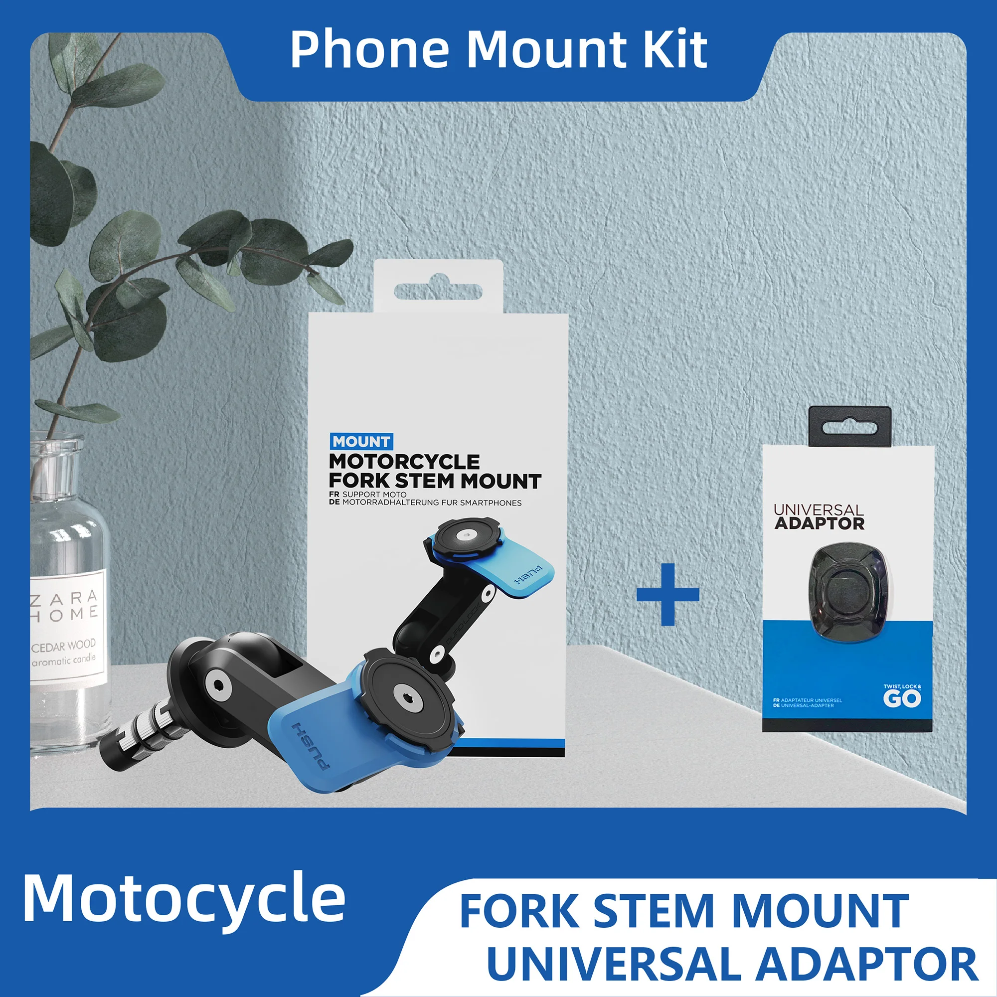 

Motorcycle Phone Mount Kit-Fork Stem Mount and Universal Adaptor