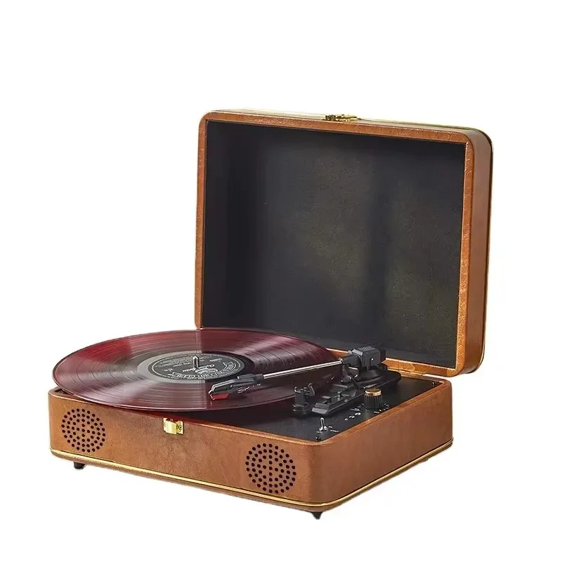 HY-T01X 2025 قابل للتخصيص خمر نمط المحمولة جراموفون حزام خشبي محرك القرص الدوار 3 سرعات مشغل تسجيلات من الفينيل