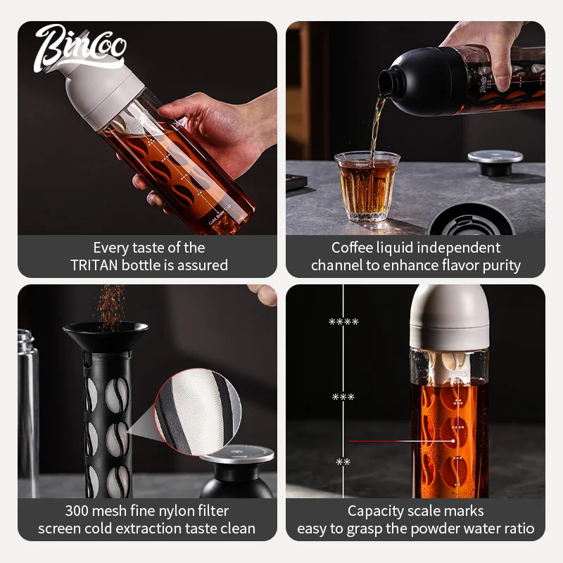 Bincoo 600 مللي ماكينة صنع القهوة المثلجة المحمولة المحكمة الغلق مع فلتر القهوة القابل للإزالة وأدوات القهوة وإبريق الشاي