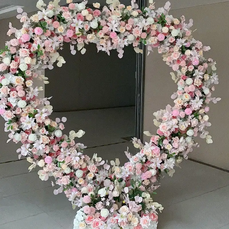 

Custom series Champagne pink Rose peony Hydrangea artificial heart arch wedding background decoration banquet event layout