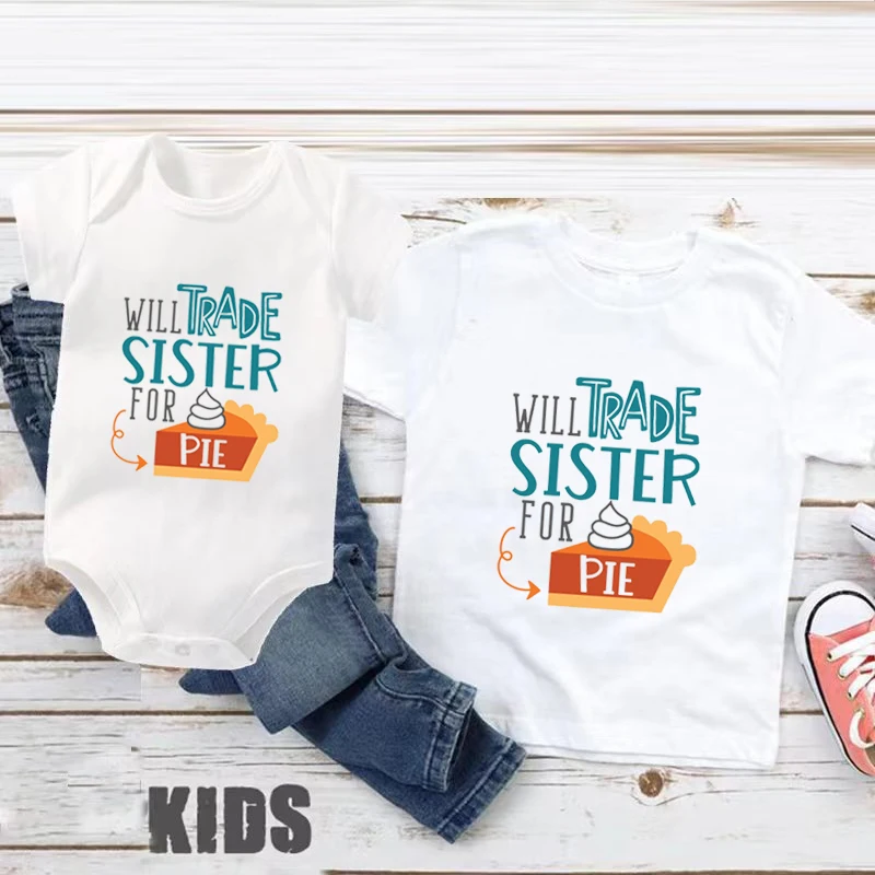 

Boys Thanksgiving Baby Romper Sister for Pie Baby Onesie Fall Baby Boy Onesie Fashion Cotton Baby Bodysuit