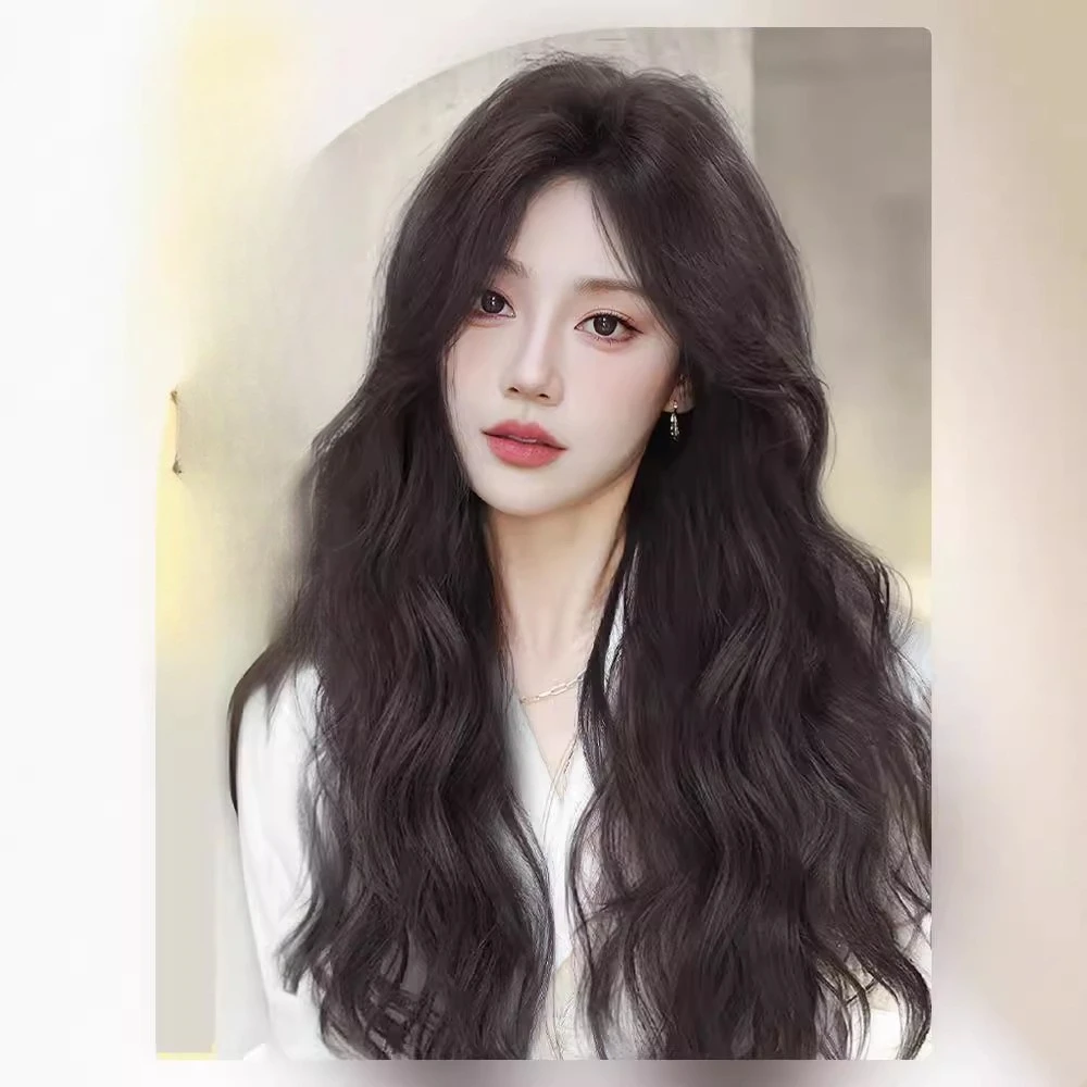 

Synthetic Women's Long Hair Full Head Cap Realistic Human Hair Natural Full Top Long Wavy Hair with Lazy Water Ripple Pattern