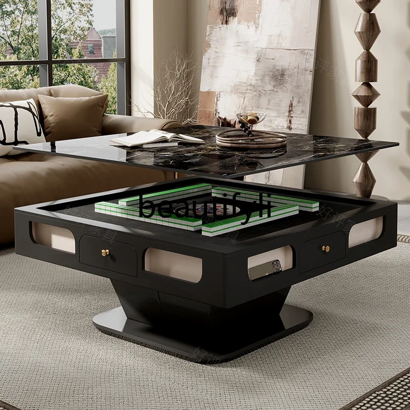 Electric rock slab lift coffee table mahjong table dining table dual-purpose modern simple light luxury mahjong machine