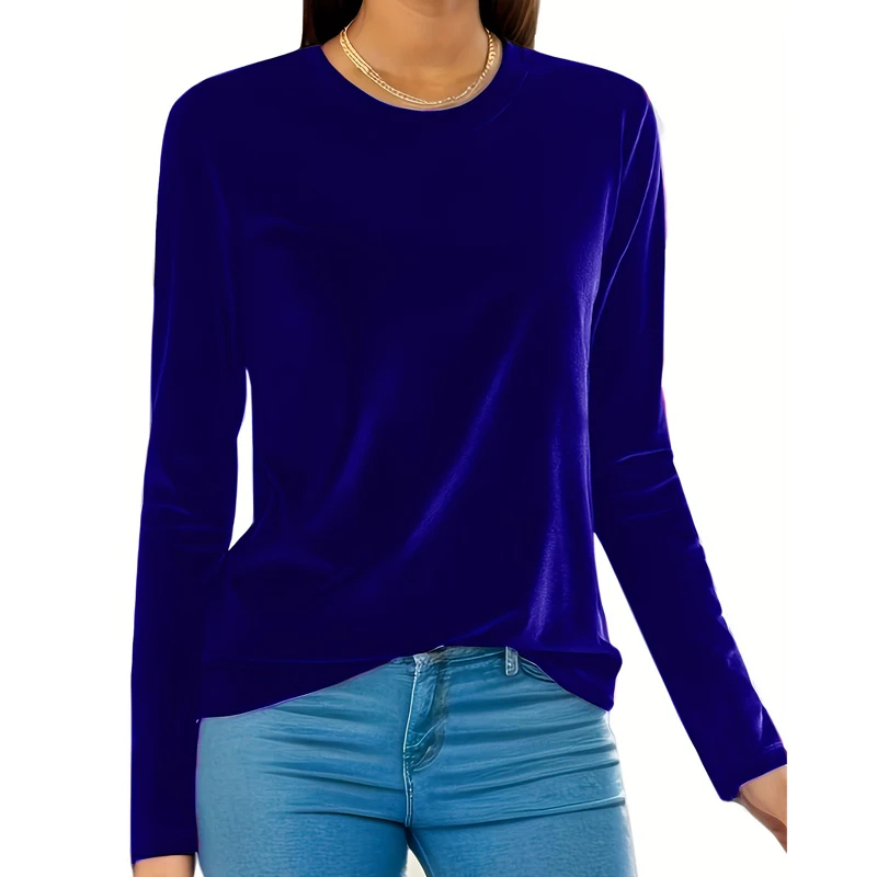 

Plus Size Women's Tops 2025 New Solid Color Round Neck Long Sleeve Shirt Slim Stretchy Blouse Casual Loose Fit Tunic Top 1XL-5XL