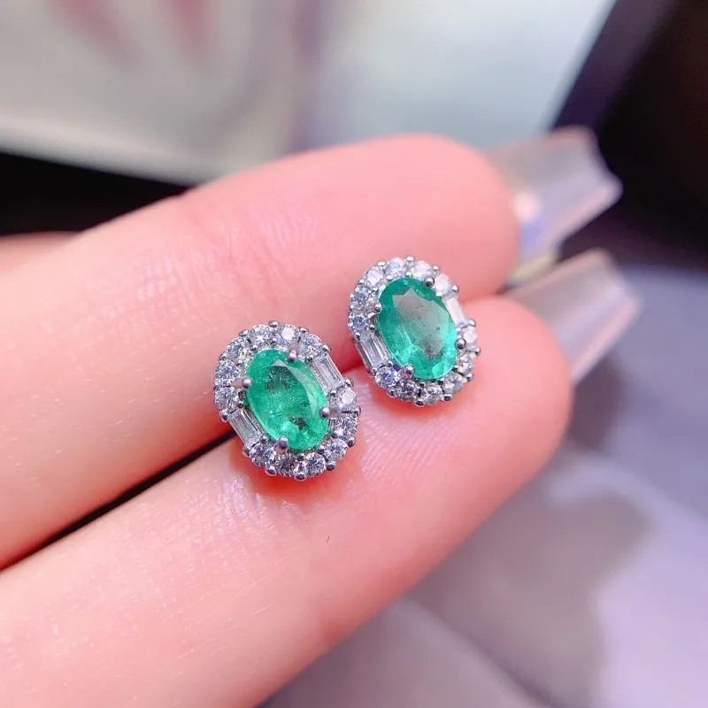 YULEM Natural Emerald Earrings Studs Earrings  925 Sterling Silver Women's High Charm Jewelry Colombian Emeralds