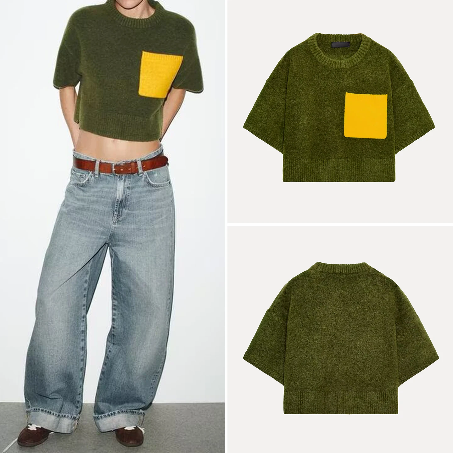 

Z Casual Sle ort Sve Knitted Sweater Faionable Ele Daily Wear Loose Fit round Ne Top for Young Women