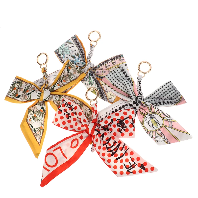 Weave Soft Silk Scarf Keychain Bowknot Pendant Bag Charm Accessories New Key Chain Fashion Car Key Holder Creative Gifts