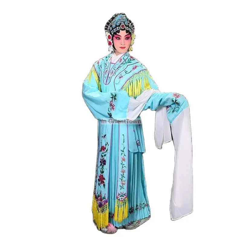 امرأة ملابس الرقص الكلاسيكي ملابس الدراما الصينية Huangmei أوبرا زي المطرزة الزهور فستان أداء المرحلة الملكية Hanfu