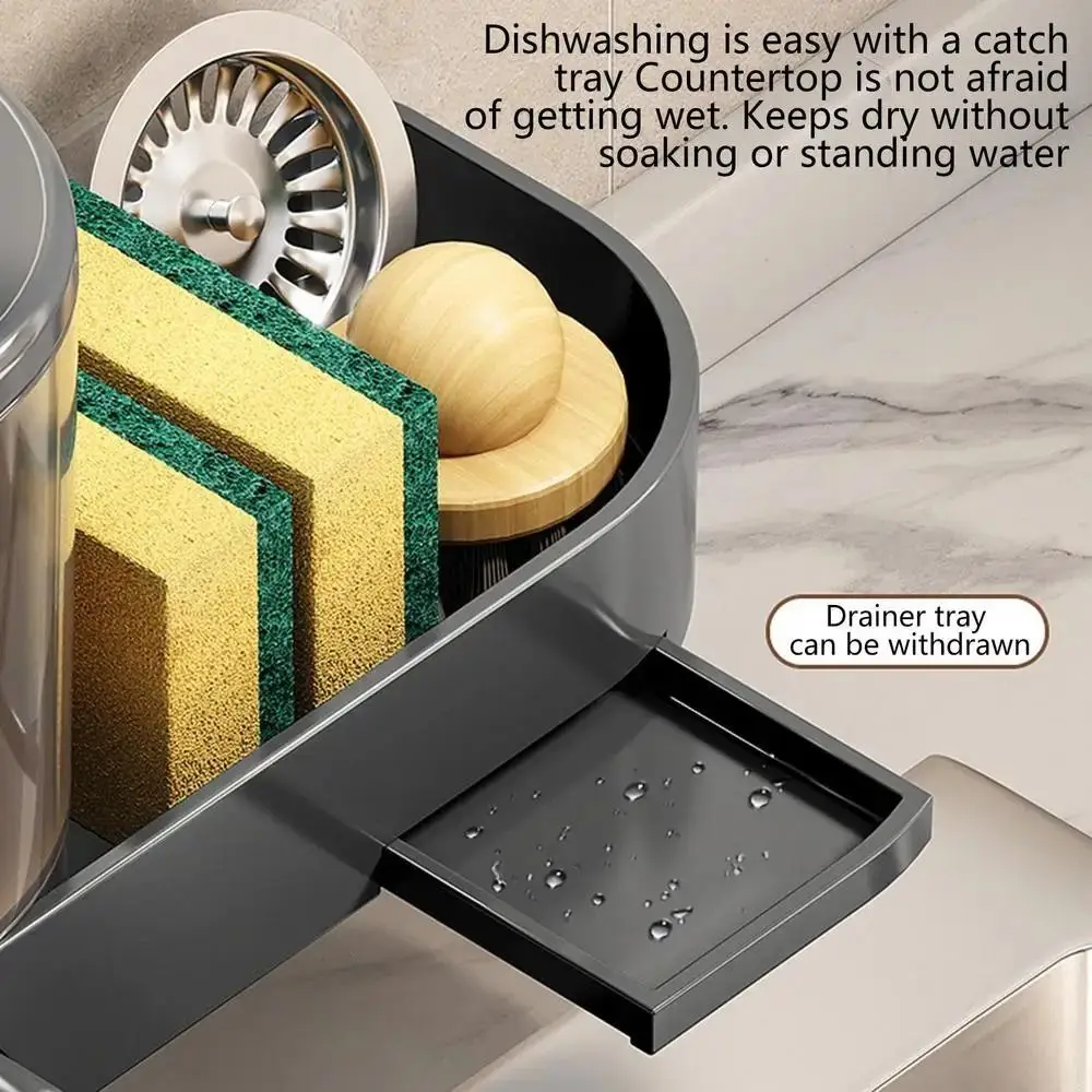 

with Drain Tray Wall Mounted Soap Dispenser Large Capacity Hand Press Dishwashing Liquid Holder with Sponges Holder Waterproof