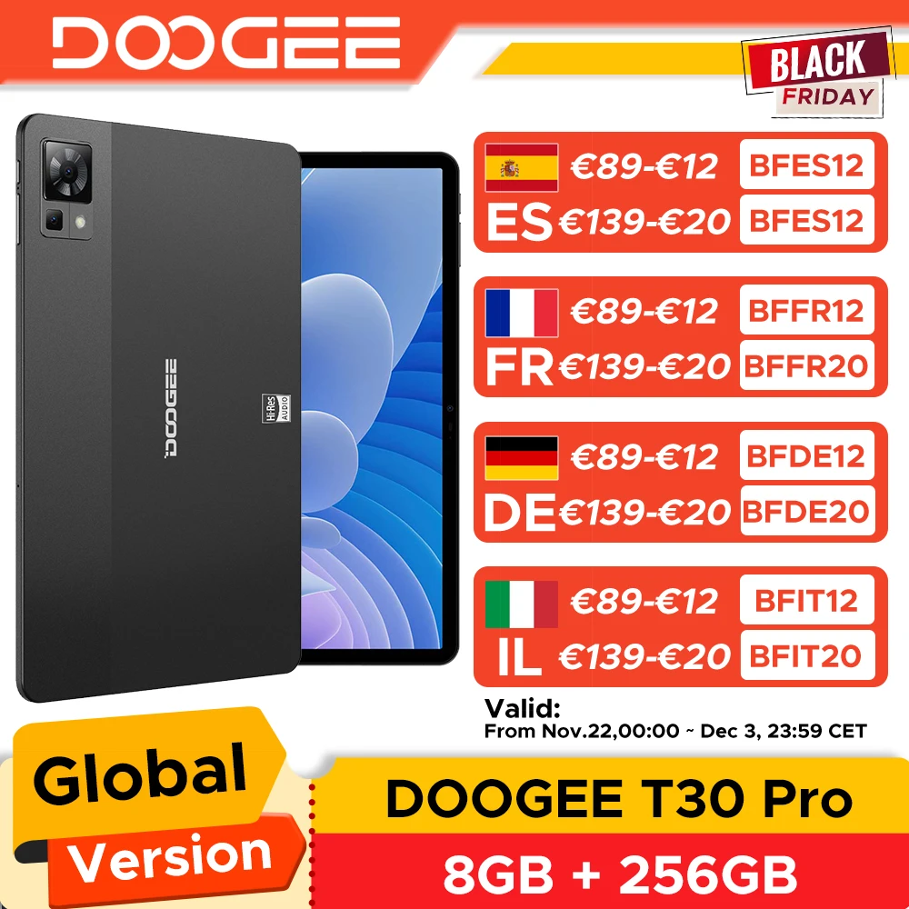 DOOGEE T30 Pro Tablet Helio G99 8GB RAM 256GB ROM(2TB TF) Tablet 11 Pulgadas 2.5K Pantalla Full HD 1600×2560 8580mAh Android 13