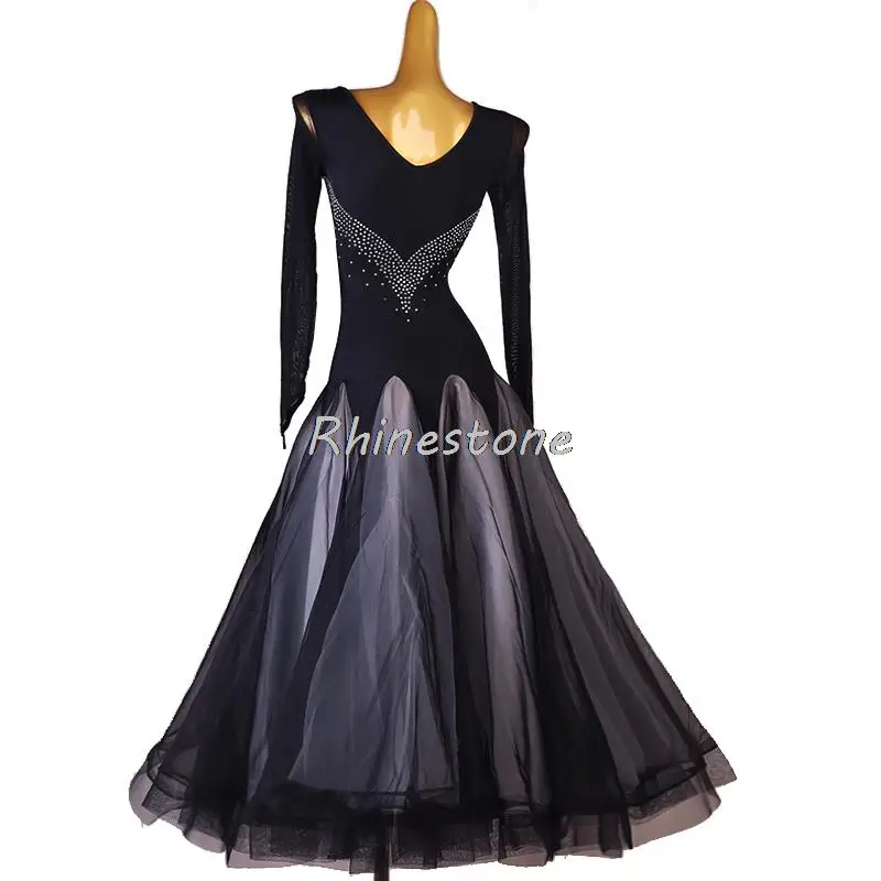 Modern High-end National Standard Social Dance Large Swing Waltz Dress Color Contrast Skirt New Hem