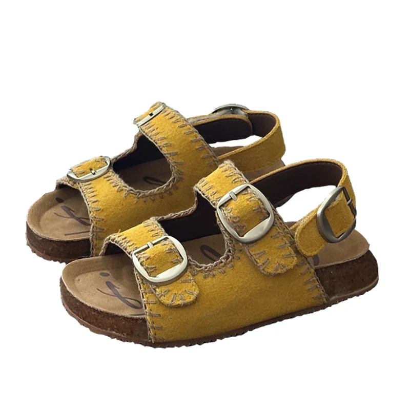 

2025 New Summer Children Sandals Genuine Leather Unisex Kids Shoes Soft Sole Non-slip Fashion Toddler Girls Boys Beach Sandals