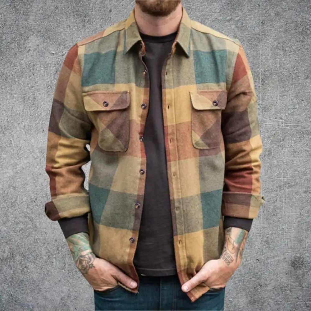 Shirt Coat Fashion Outdoor Plaid Print Shirt Jacket Long Sleeve Casual Coat  Single-Breasted Plaid Shirt Coat Outerwear