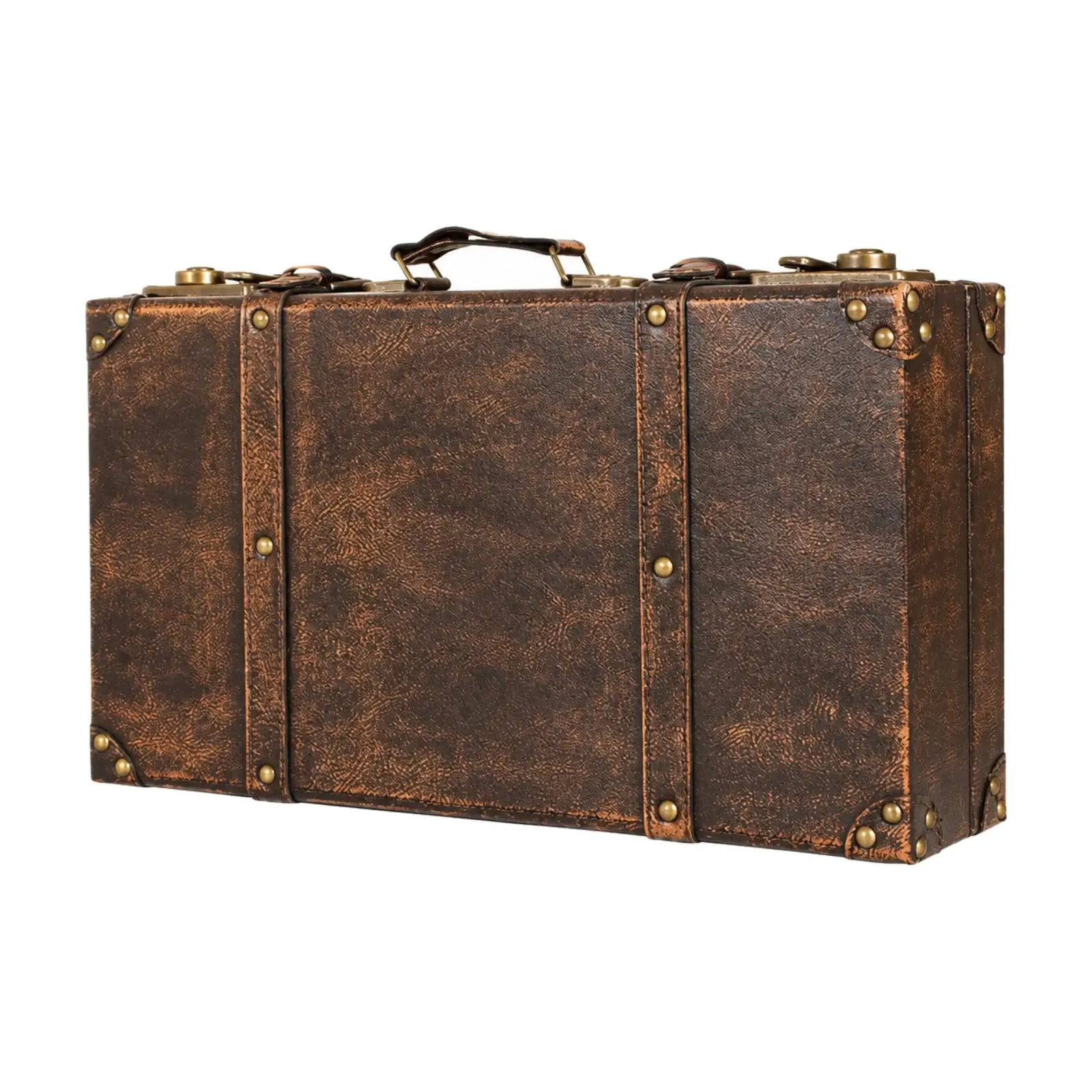 Vintage Storage Trunk Wooden Box Retro MDF Organizer with Leather Texture Panel for Keepsake Storage