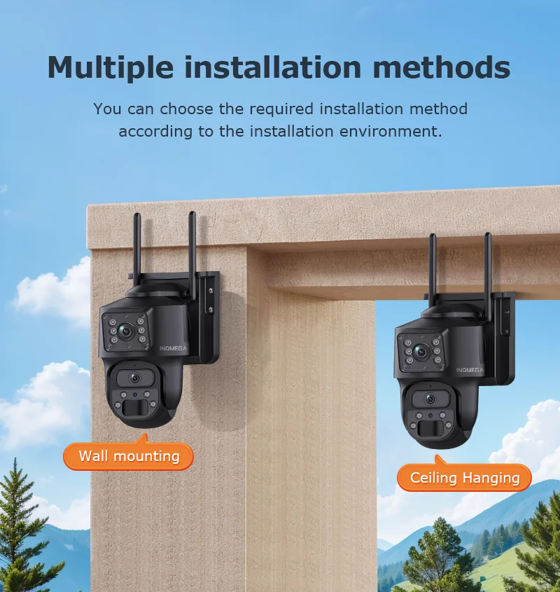 INQMEGA 4K 6MP Solar Camera 4G Sim Dual Lens Security Dual Screen Recording Humanoid Tracking Color Night Vision WiFi Cam PTZ