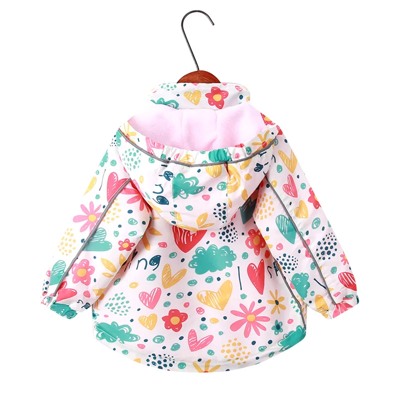 2023 New Spring Autumn Children Top Clothes 2-9Y Girls Hooded Jackets Fashion Animal Floral Print Outerwear Coats For Girls