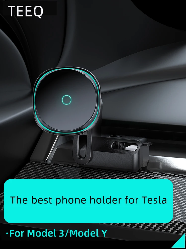 TEEQ for Tesla Model3 Model Y Cold wind 15W Charg Car Phone Holder Mount Adjustable Magnetic Car Phone Support Frame Accessories