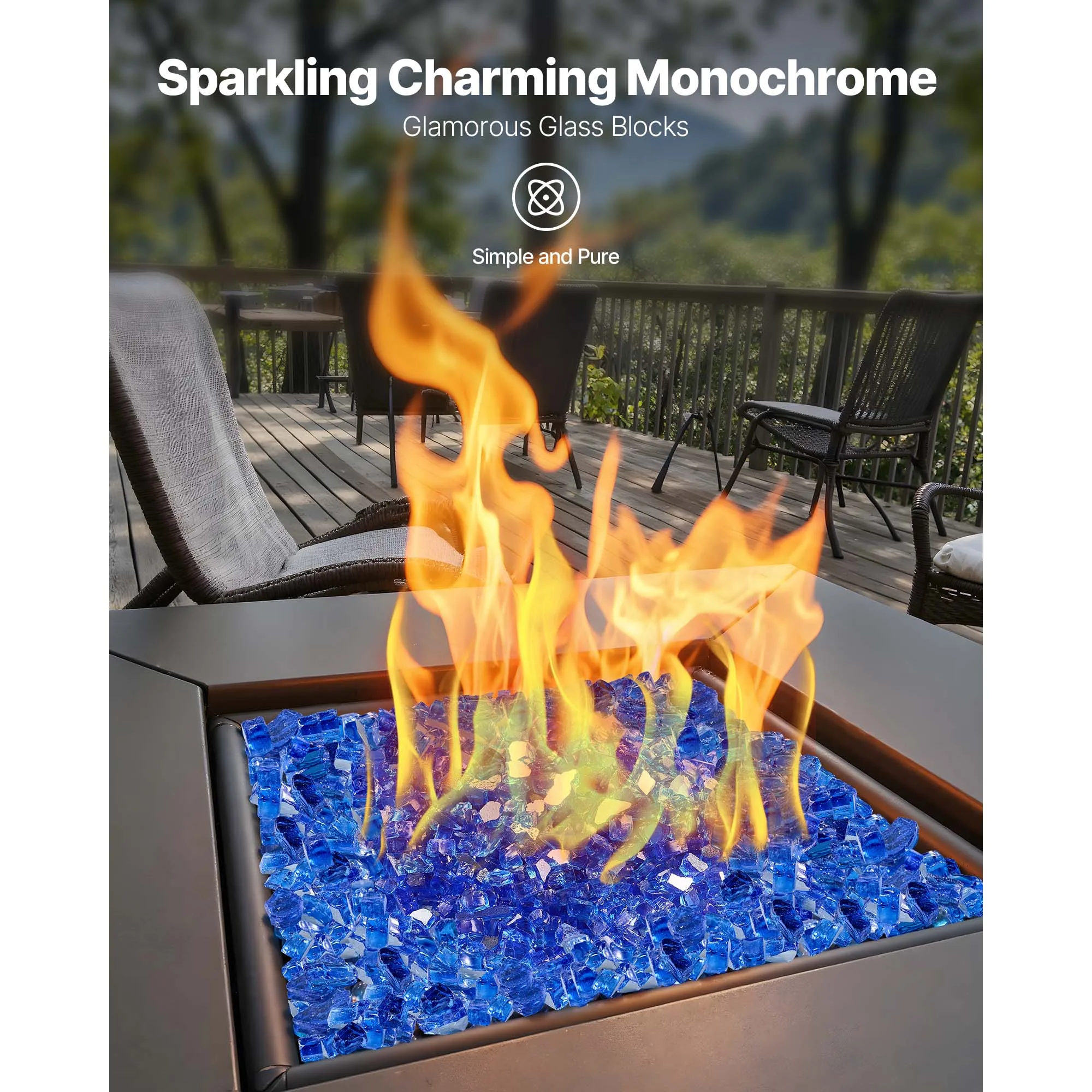 SucceBuy Fire Glass 1/2-In / 12.7 mm Reflective & Smokeless Firepit Glass Rock High Luster Stone Landscaping for Fire Pit Table