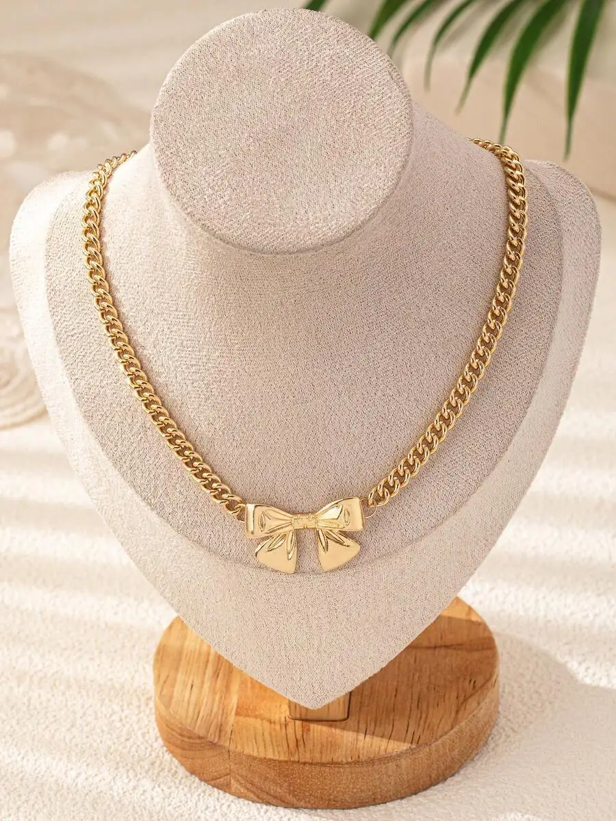 

1pc Bow Metal Pendant Necklace, Refreshing, Cute, Elegant, Petite, Suitable For Women's Daily Wear, Party, Date, Gift