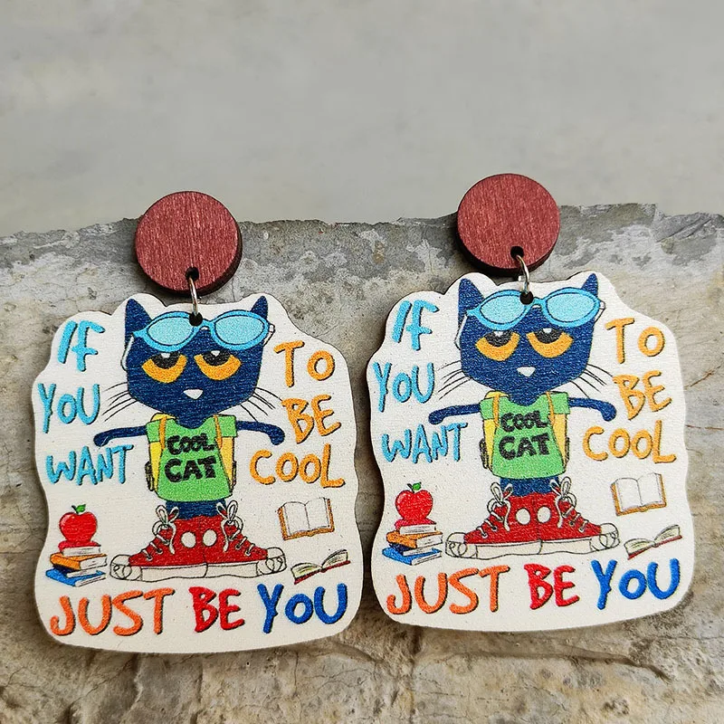 Cute Wooden Animal Cartoon Earrings For Women Bear Butterfly Insert Crayon Book Teacher Earrings Teachers\' Day Gifts Wholesale