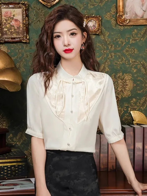 

Новая летняя женская модная шифоновая блузка 2026 года с эффектом двухслойности, на пуговицах, прямого кроя, из полиэстера