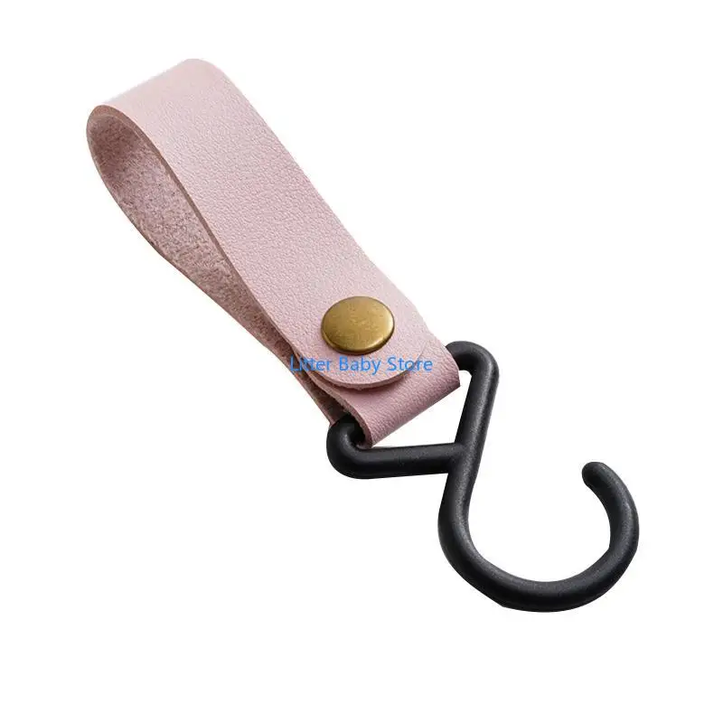 

N80C Plastic S Hooks with Leather Strap Loop Snaps Button Colesed for Pram Baby Bag