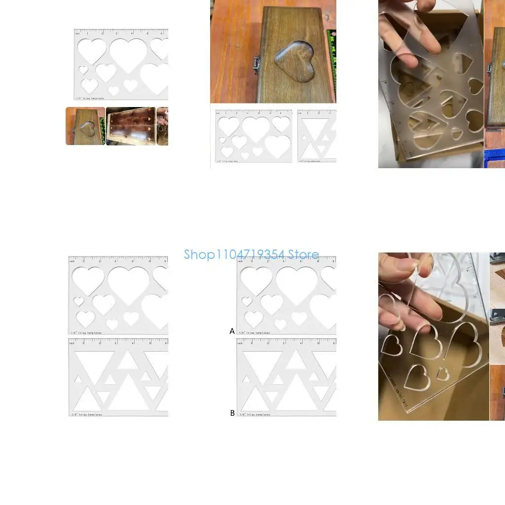 

0XLD Triangle or Heart Inlay Template Clear Acrylic Router Stencil Drawing Scale Ruler for Enhances Woodworking Precisions