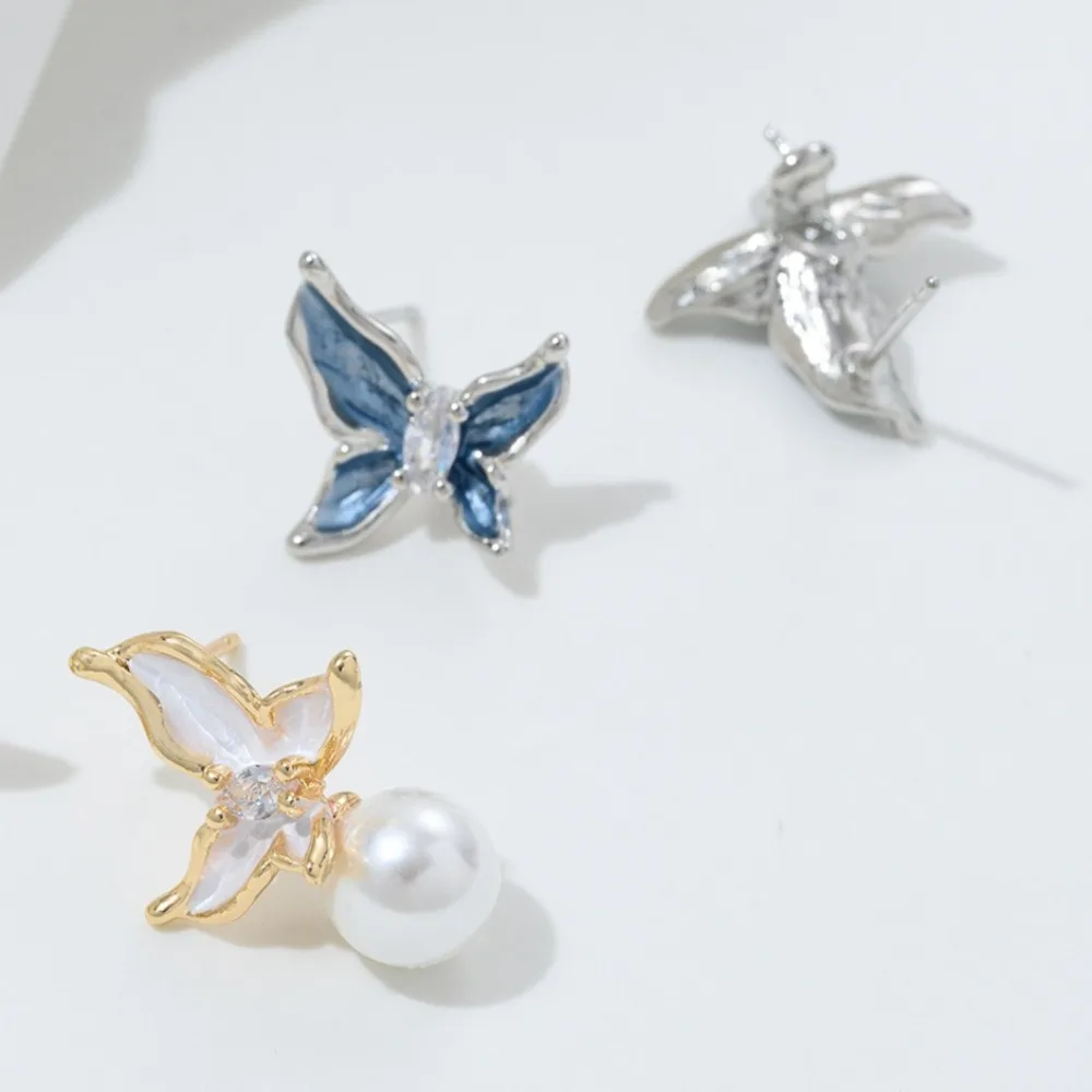 

Медные 14-каратные золотые серьги, нежные ледяные белые ледяные синие полые серьги-бабочки, серьги ручной работы «сделай сам», аксессуары для ушей, материал