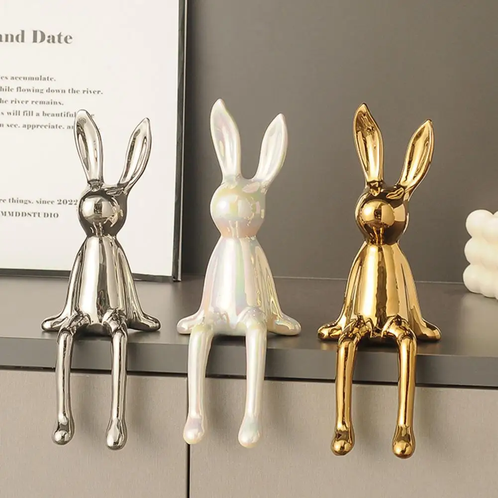 8*21cm Sitting Rabbit Figurine Long Ears Bunny Resin Statue Sculpture Home Office Bookshelf Desktop Animal Decoration Ornament