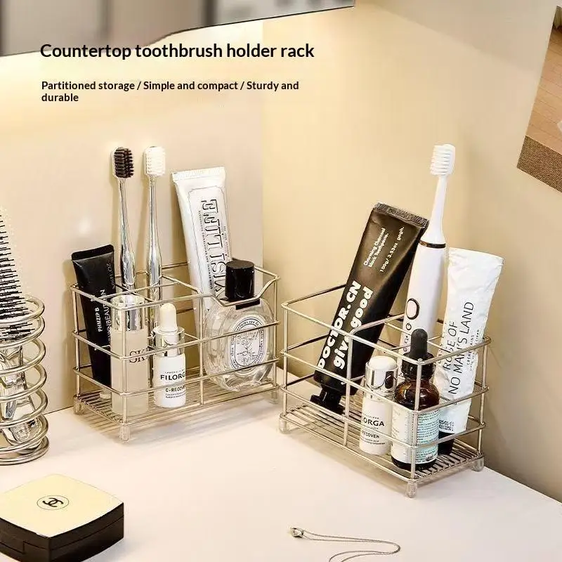 5-Slot Stainless Steel Toothbrush Holder - Space-Saving Freestanding Design, No Installation Required, Ideal For Bathrooms