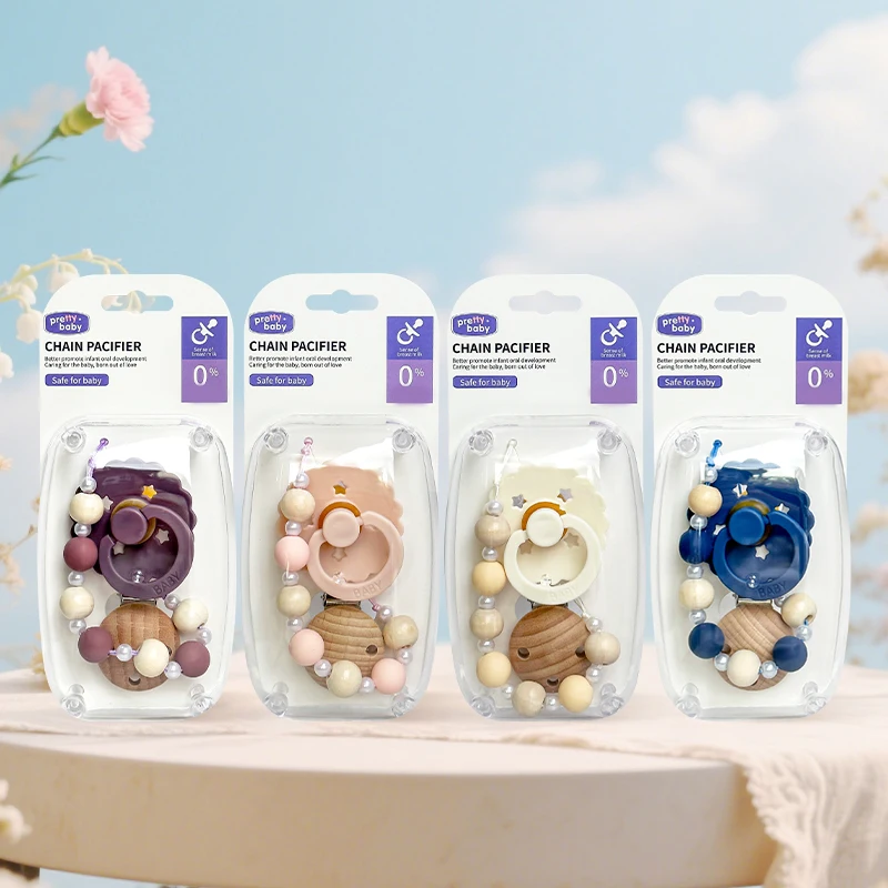 2pcs/Pack Sunflower Shaped Baby Pacifier with Wooden Pacifier Clip, Soother Pacifier Holder Set