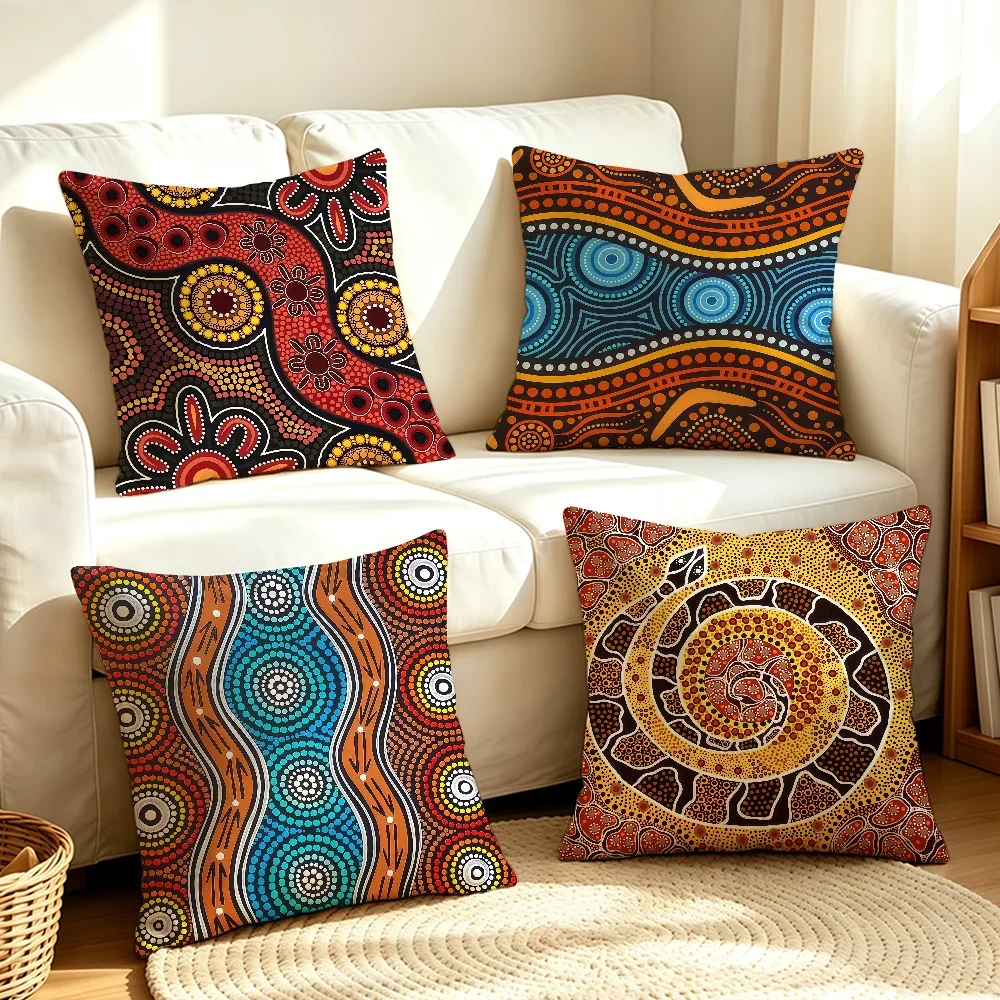 Art A-Australian Aboriginal-S cushion cover Soft Smooth Hidden Zipper Washable Decorative Couch Office Housewarming Gift