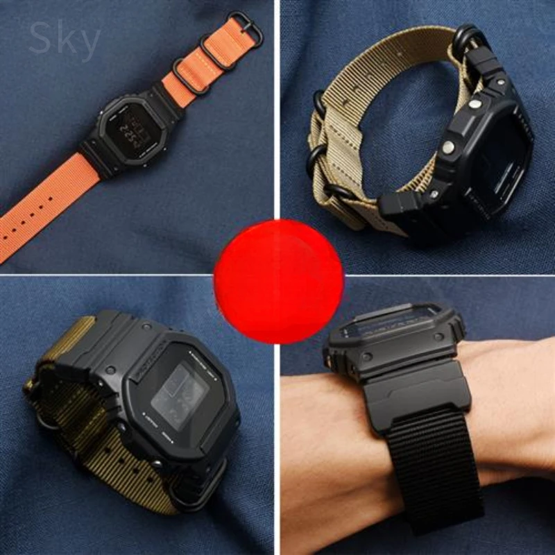 For G-SHOCK Casio DW5600GW-B5600GW-M5610 Modified Nylon Canvas Men Waterproof Sweat-Proof Sports Adventure Diving Watch Strap