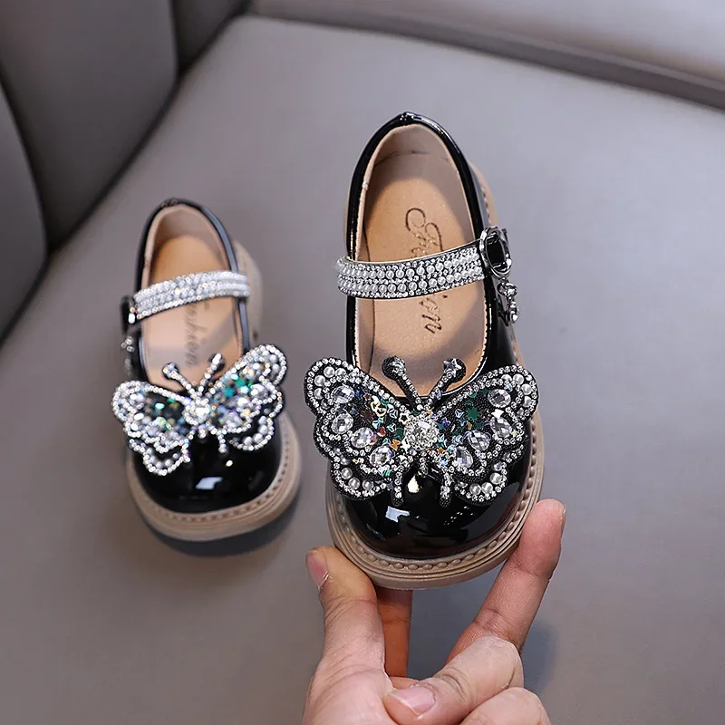 

Luxury Girls Leather Shoes for Princess Spring Autumn Kids Fashion Dress Shoes Wedding Party Children's Causal Butterfly Shoes