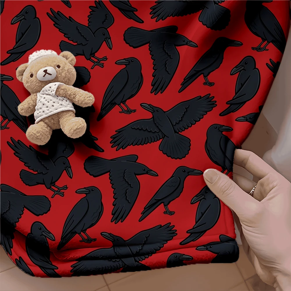 Flannel Bed Blanket Murder Of Crows For Outdoor Patio Wheelchair Abstract Design Knit Throw Breathable Skin-friendly Blankets