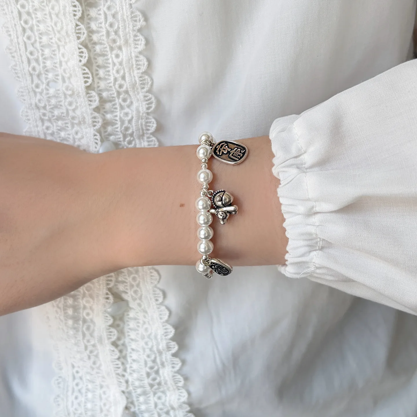 925 Silver Bracelet Geometric Pearl Beads Punk Horse Fish Good Wish Health For Women Men Fashion Jewelry Gift Dropship Wholesale