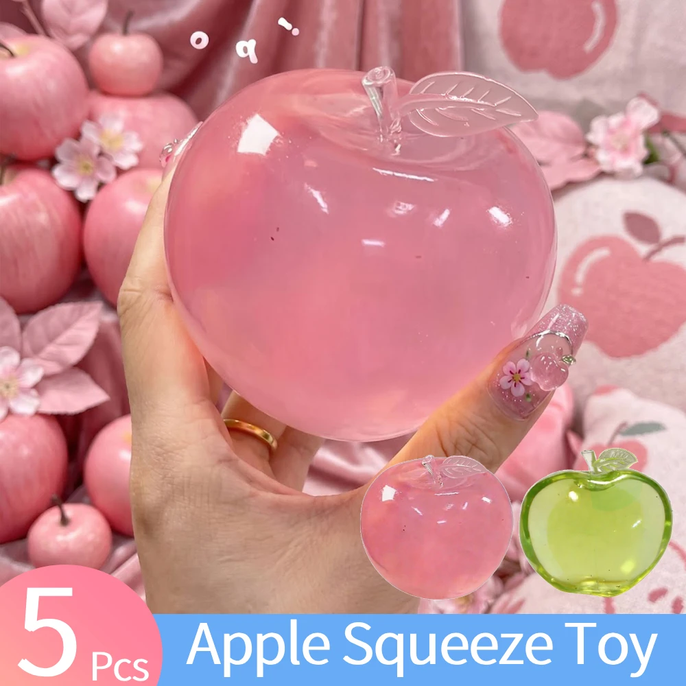 

5Pcs Apple-Shaped Squeeze Toy Stress Ball Soft Fidget Sensory Toys Non-Bounce Transparent Realistic Color Fruit for Anti-Stress