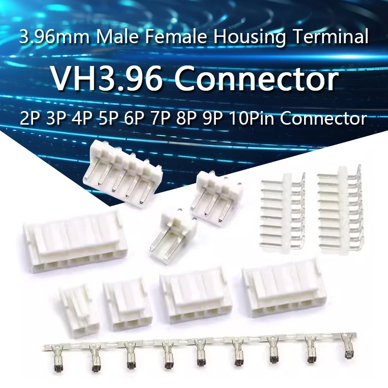 5sets VH 3.96mm 2P 3P 4P 5P 6P 7P 8P 9P 10Pin Male Plug Female Housing Terminal Cable Electrical Wire Connector VH3.96 Connector