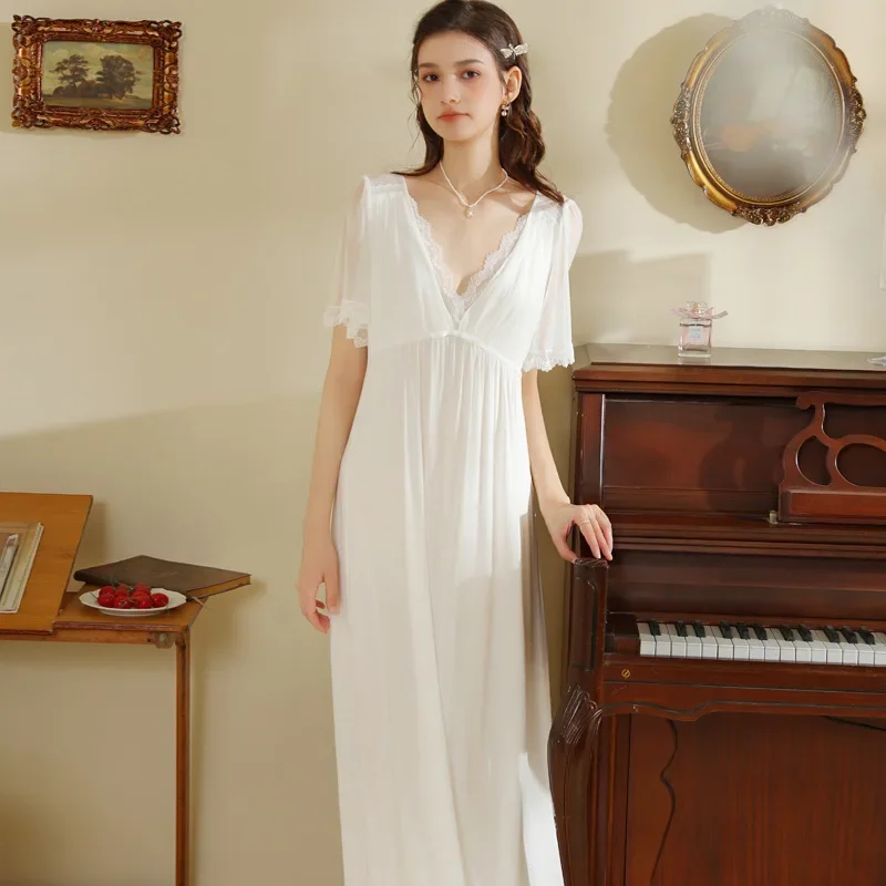 

Пижамы принцессы, викторианское ночное платье, женское хлопковое сексуальное кружевное пеньюар с оборками и короткими рукавами, винтажные ночные рубашки, сказочная ночная рубашка