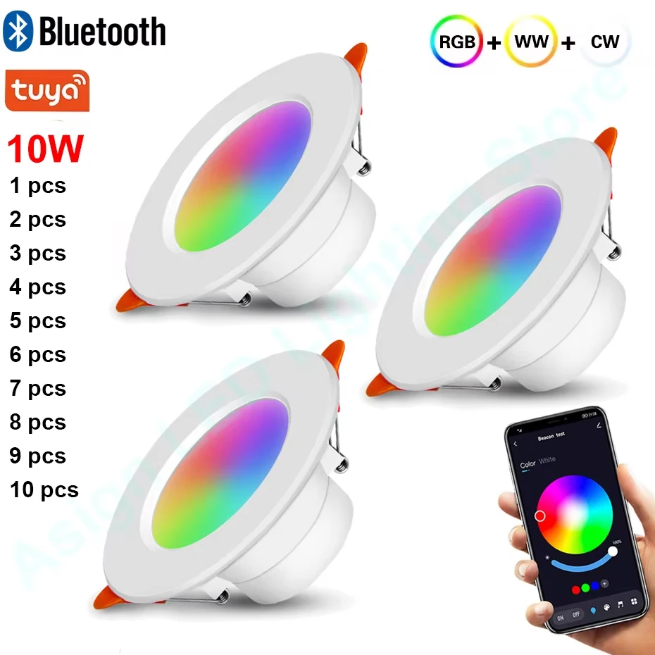 Smart LED Downlight RGB 10W LED Ceiling Recessed Down Light Dimmmable Spot Lamp RGB +CW+WW Color Changeable Bluetooth APP Contro