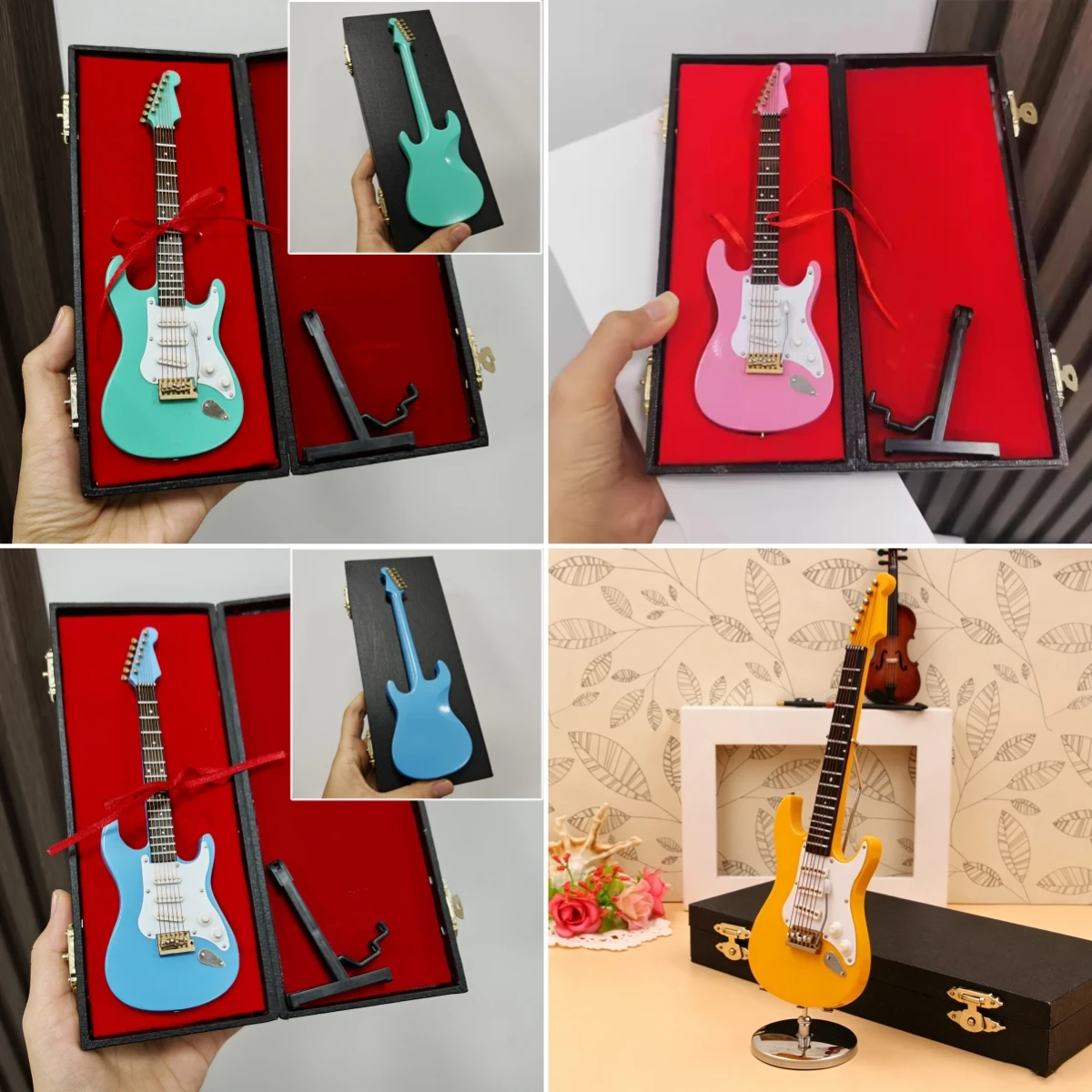 Mini-E-Gitarre, hölzernes Miniatur-Gitarrenmodell, Musikinstrument, Gitarren-Dekoration, Geschenk, Dekor für Schlafzimmer, Wohnzimmer, 10/18