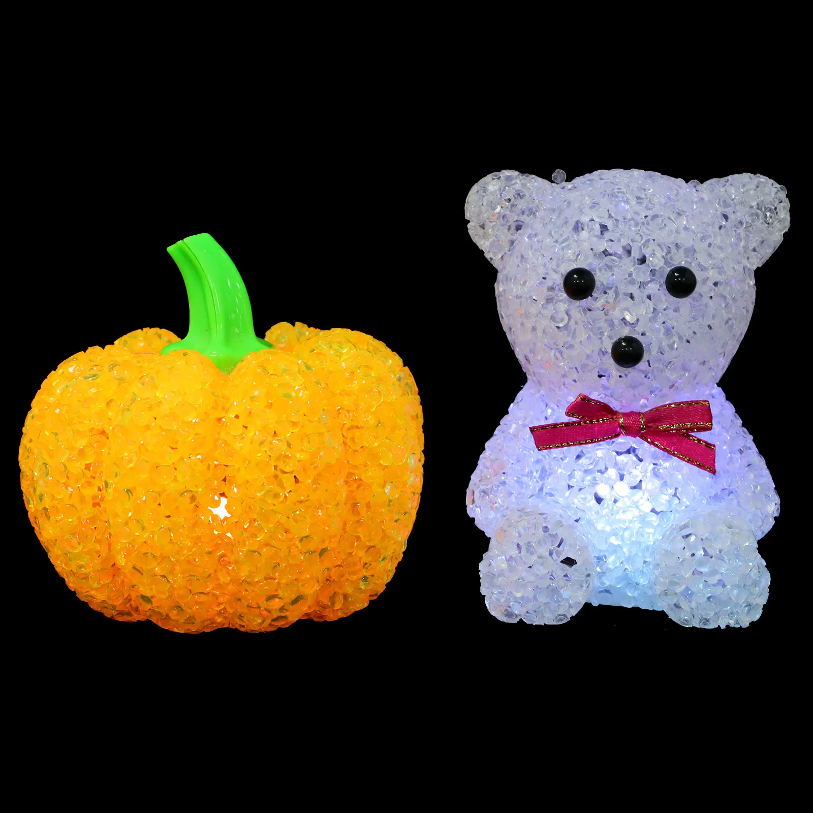 2Pcs LED Pumpkin Light Halloween Theme with Bear Figure Plastic Night Light for Party Decoration Home Bar Ktv Mall Festival