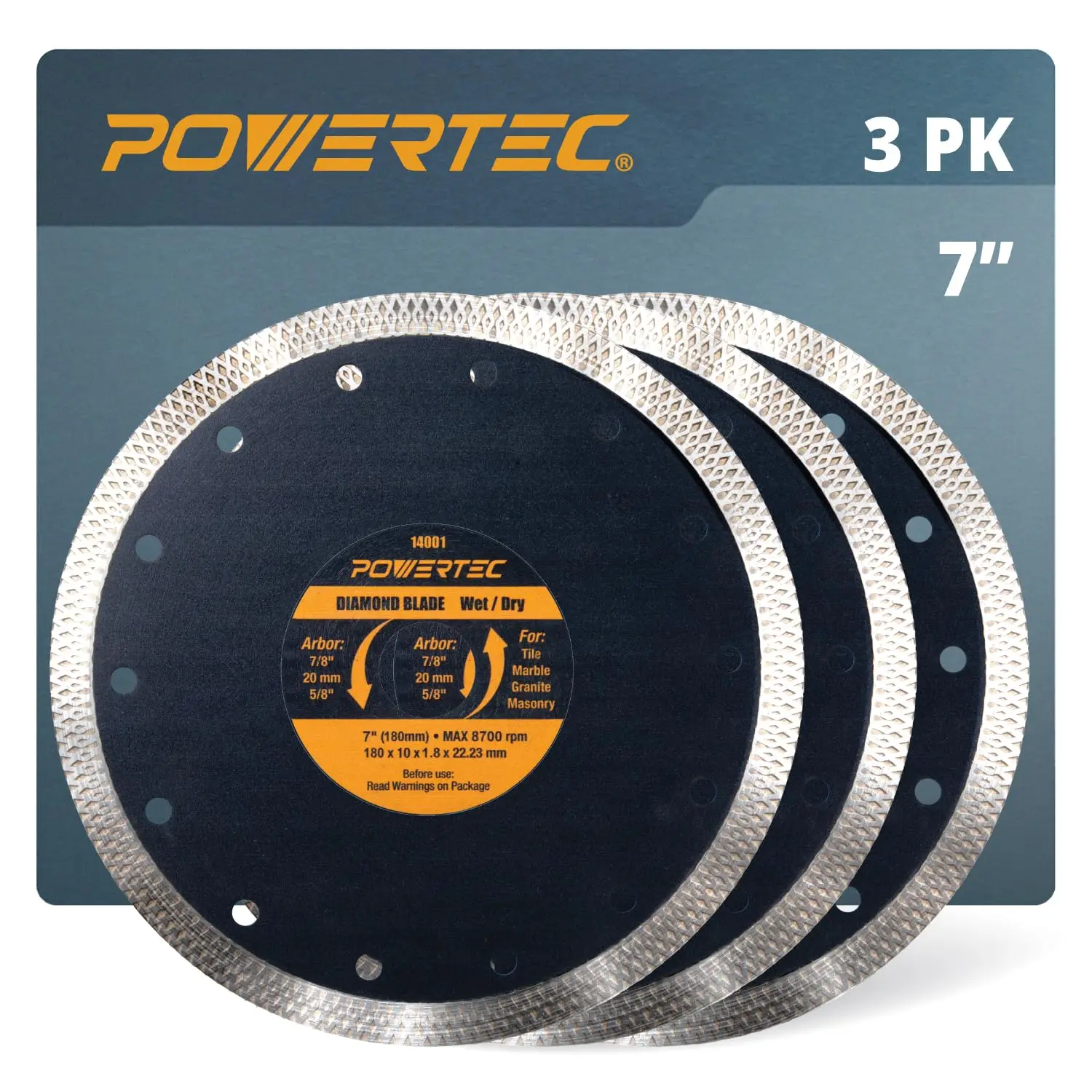 

7 Inch Diamond Saw Blades for Wet Tile Saw, Super Thin Turbo Mesh Rim for Cutting Porcelain, Granite & Ceramic Tile, 3 Pack