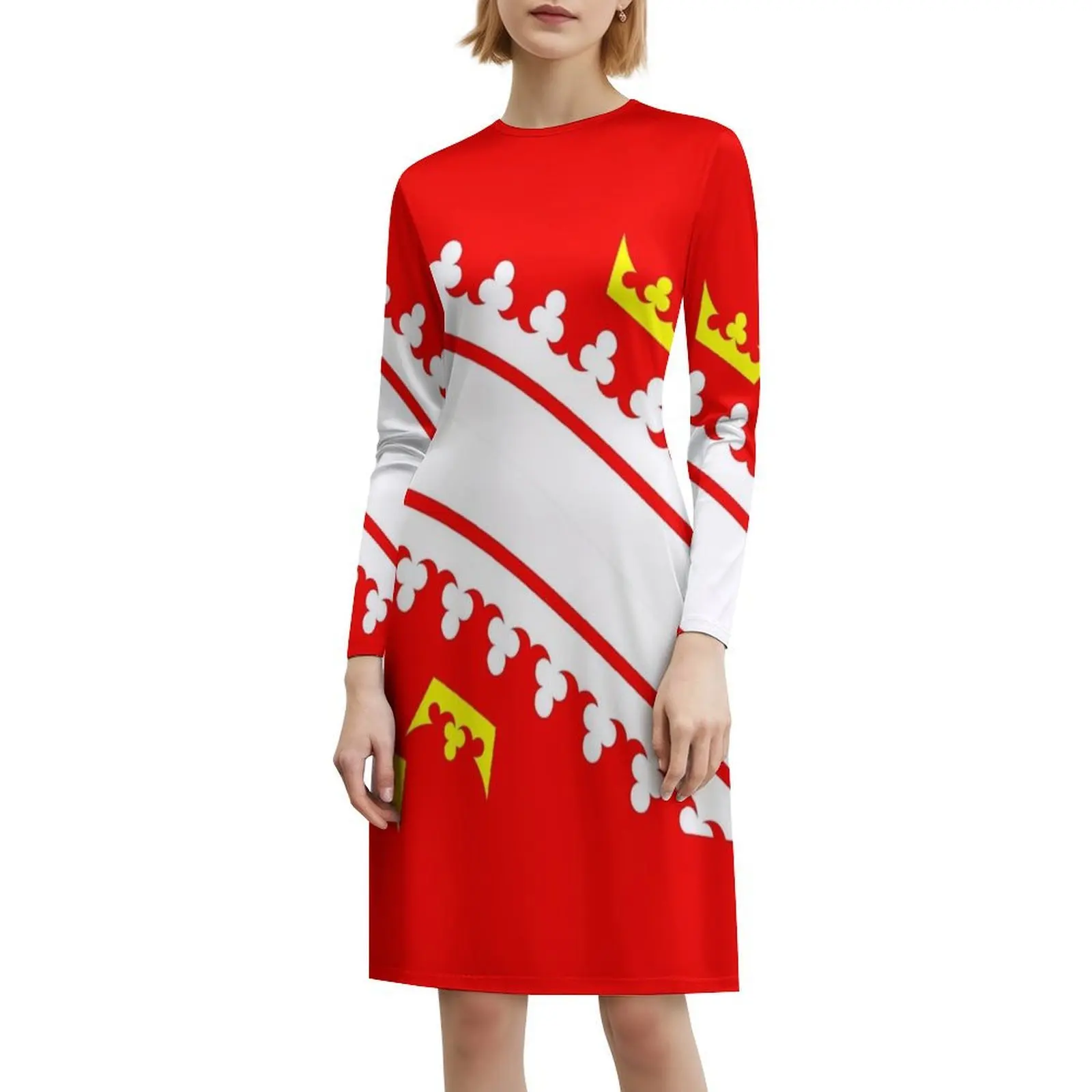 علم الألزاس فستان كاجوال على الطراز الكوري للنساء فساتين مكتب سيدة يومية بسيطة علم الألزاس منطقة فرنسا ملابس امرأة بلد #6