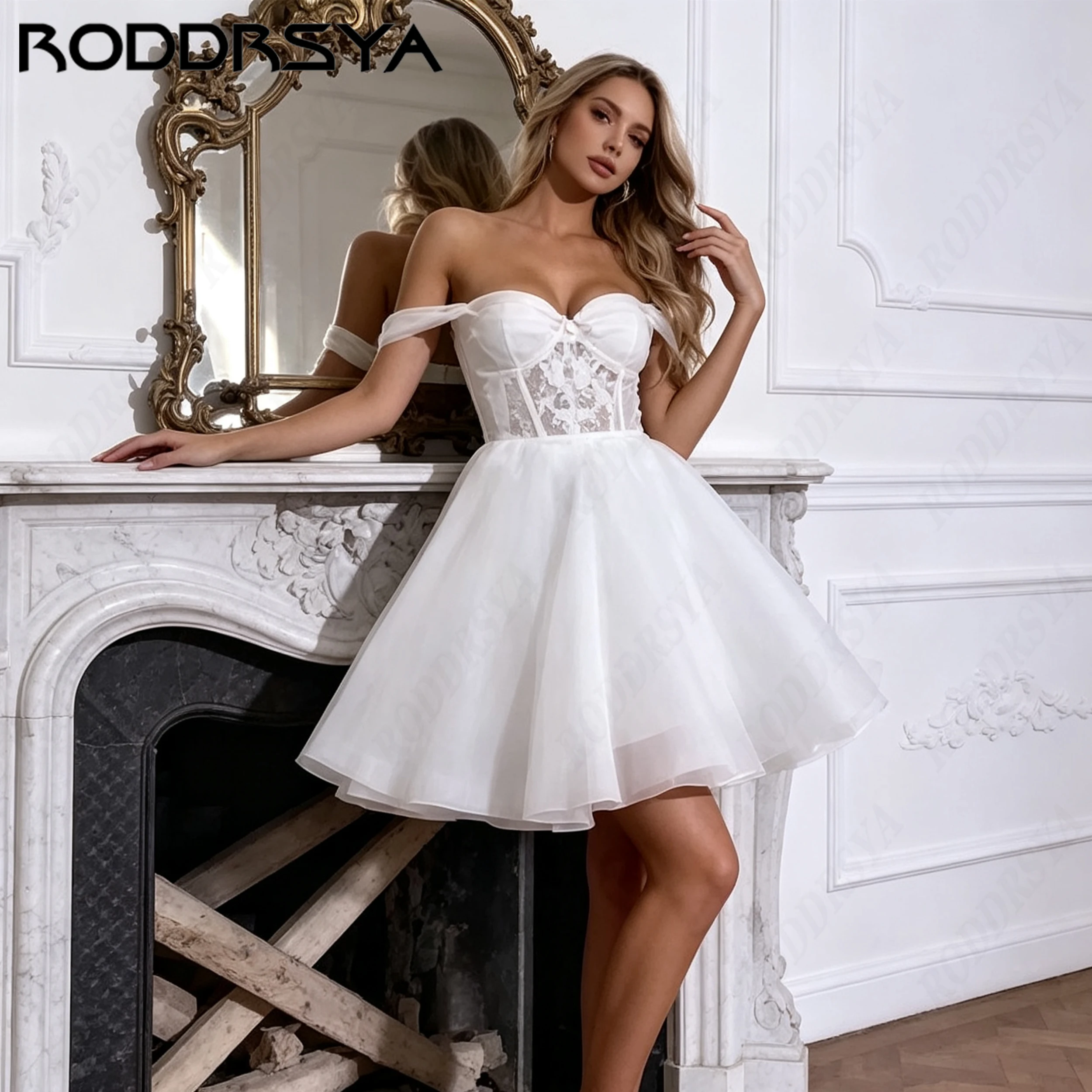 RODDRSYA Mini Sweetheart A-Line Wedding Dress Off The Shoulder Tulle Bridal Dresses Beach Backless abito da sposa Customized
