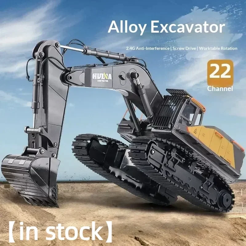 【In Stock】Huina 592 Remote Control Excavator 1:14 Alloy Excavator 22 Channel Engineering Vehicle Large Size Excavator Adult Toy