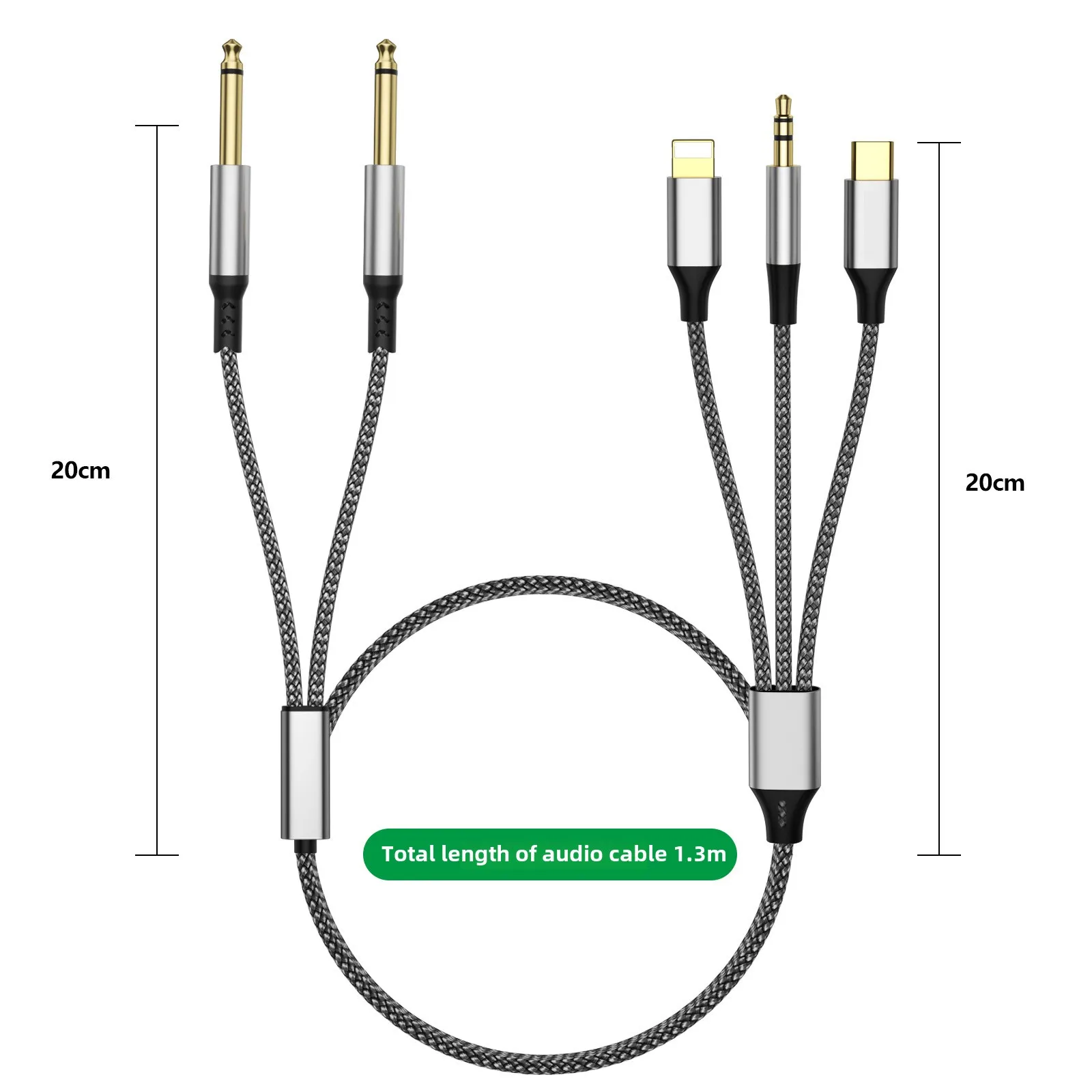 Kabel audio 6.5 mm 3-w-1 do podwójnego 6.35 mm, konwerter, wzmacniacz dźwięku, konsola miksująca do gitary, do iPhone'a, Huawei, Type-C, linia audio 3.5 mm — zdjęcie produktu 5